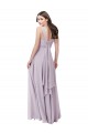 Lueur rose Trapèze Col V Mousseline Longue Robes demoiselle d'honneur Pas Chère