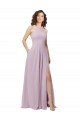 Lueur rose Trapèze Licou Col Haut Mousseline Longue Robes demoiselle d'honneur Pas Chère