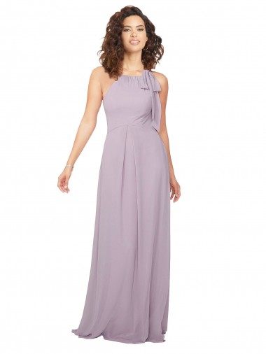 Lueur rose Trapèze Licou Mousseline Longue Robes demoiselle d'honneur Pas Chre
