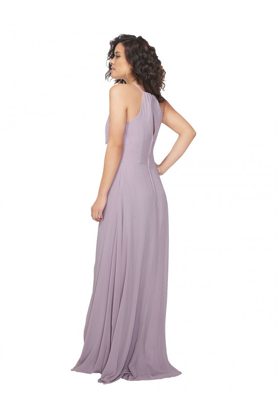 Lueur rose Trapèze Licou Mousseline Longue Robes demoiselle d'honneur Pas Chère