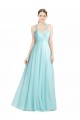 Menthe verte Trapèze Bretelles spaghetti Tulle Longue Robes demoiselle d'honneur Pas Chère