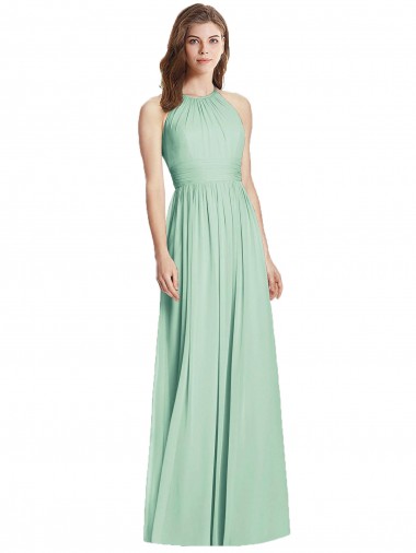 Menthe verte Trapèze Licou Mousseline Longue Robes demoiselle d'honneur Pas Chre