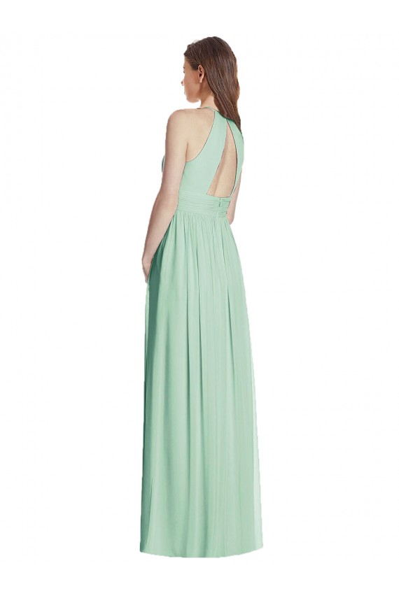 Menthe verte Trapèze Licou Mousseline Longue Robes demoiselle d'honneur Pas Chère