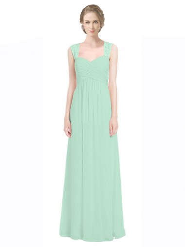 Menthe verte Trapèze Mousseline Dentelle Longue Robes demoiselle d'honneur Pas Chre
