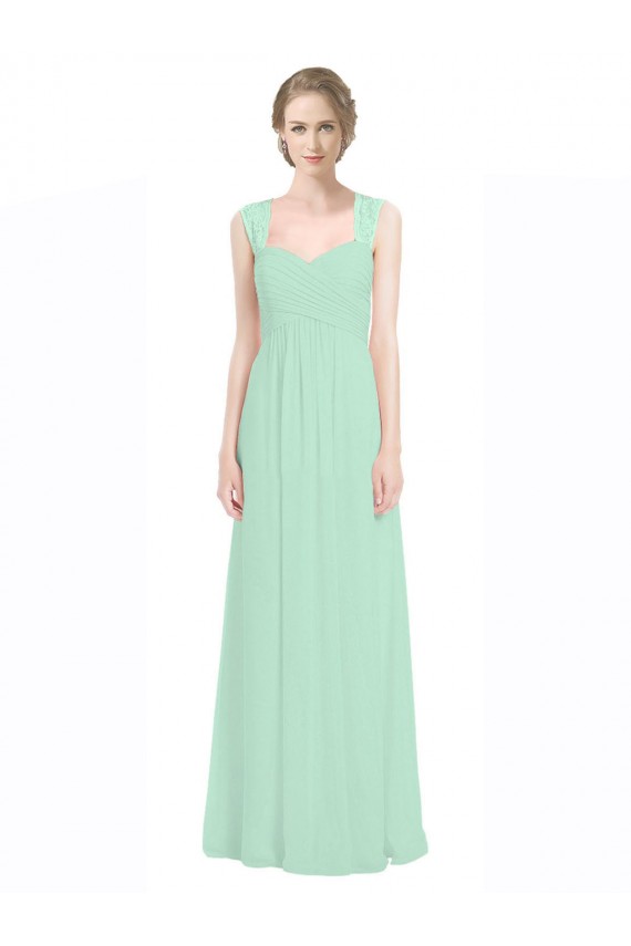 Menthe verte Trapèze Mousseline Dentelle Longue Robes demoiselle d'honneur Pas Chère