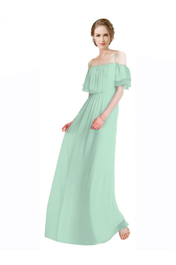 Menthe verte Trapèze Épaule Dénudée Bretelles spaghetti Mousseline Longue Robes demoiselle d'honneur Pas Chère