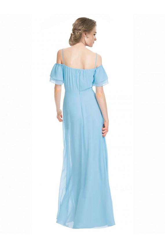 Menthe verte Trapèze Épaule Dénudée Bretelles spaghetti Mousseline Longue Robes demoiselle d'honneur Pas Chère