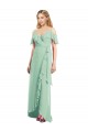 Menthe verte Trompette Bretelles spaghetti Col V Mousseline Longue Asymétrique Robes demoiselle d'honneur Pas Chère