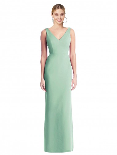 Menthe verte Trompette Col V Mousseline Longue Robes demoiselle d'honneur Pas Chre