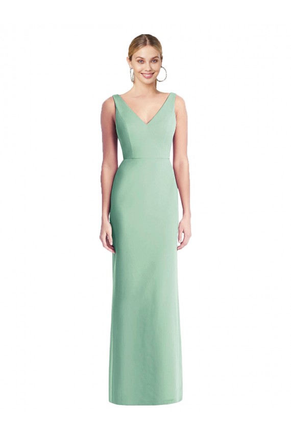 Menthe verte Trompette Col V Mousseline Longue Robes demoiselle d'honneur Pas Chère