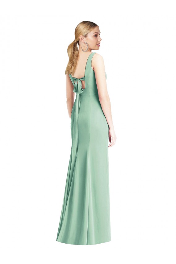 Menthe verte Trompette Col V Mousseline Longue Robes demoiselle d'honneur Pas Chère