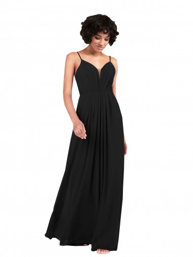 Noir Colonne Col V Mousseline Longue Formelles Robes demoiselle d'honneur / Robes de soirée Pas Chre