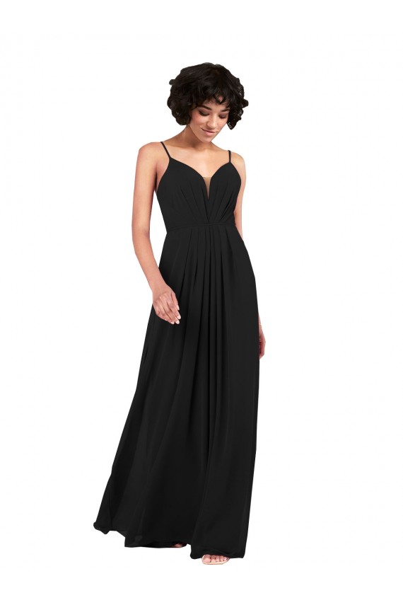 Noir Colonne Col V Mousseline Longue Formelles Robes demoiselle d'honneur / Robes de soirée Pas Chère