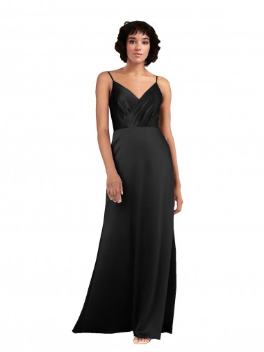 Noir Colonne Col V Satiné Soyeux Longue Asymétrique Formelles Robes demoiselle d'honneur / Robes de soirée / Robes de bal Pas Chre