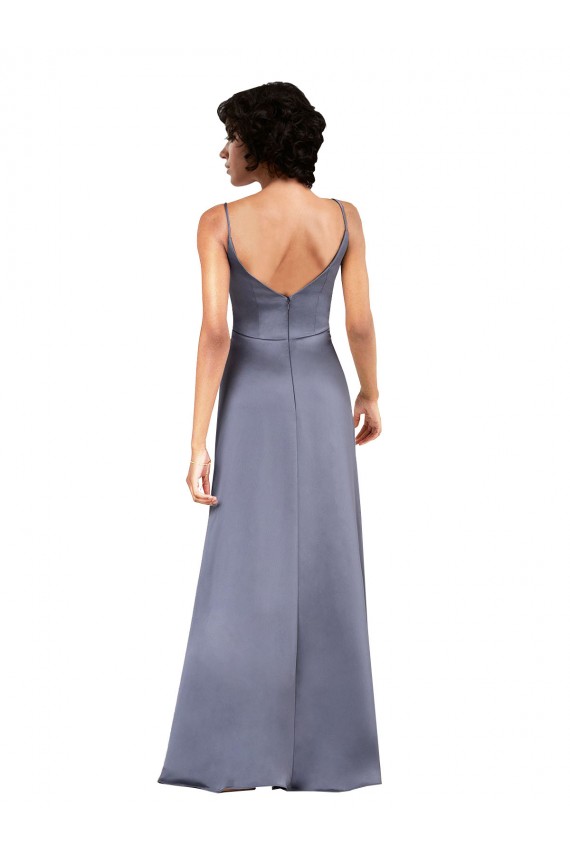 Noir Colonne Col V Satiné Soyeux Longue Asymétrique Formelles Robes demoiselle d'honneur / Robes de soirée / Robes de bal Pas Chère