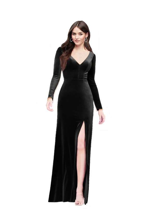 Noir Colonne Col V Velours Stretch Longue Formelles Robes demoiselle d'honneur / Robes de soirée / Robes de bal Pas Chère