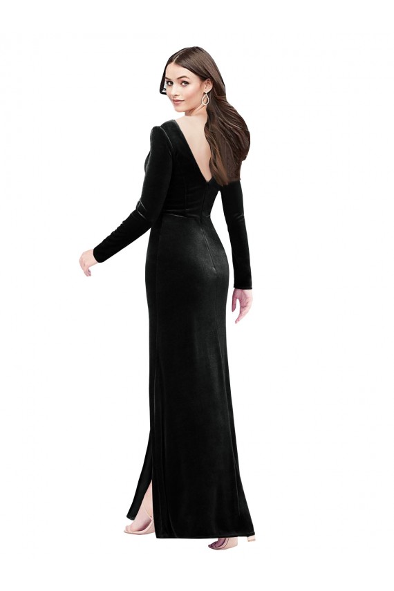 Noir Colonne Col V Velours Stretch Longue Formelles Robes demoiselle d'honneur / Robes de soirée / Robes de bal Pas Chère