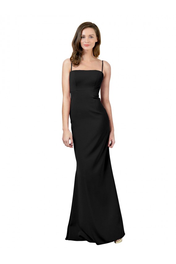 Noir Fourreau Bretelles spaghetti Col Carré Crêpe Stretch Longue Formelles Robes demoiselle d'honneur / Robes de soirée / Robes de bal Pas Chère