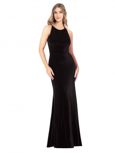 Noir Fourreau Bretelles spaghetti Col bijou Velours Stretch Longue Formelles Robes demoiselle d'honneur / Robes de soirée / Robes de bal Pas Chre