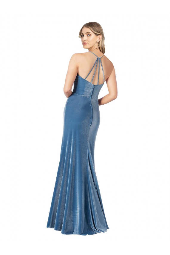 Noir Fourreau Bretelles spaghetti Col bijou Velours Stretch Longue Formelles Robes demoiselle d'honneur / Robes de soirée / Robes de bal Pas Chère