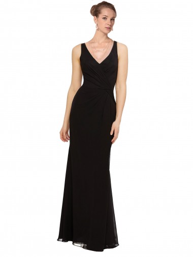 Noir Fourreau Col V Mousseline Longue Robes demoiselle d'honneur Pas Chre