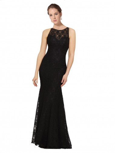 Noir Fourreau Col bijou Dentelle Longue Robes demoiselle d'honneur Pas Chre