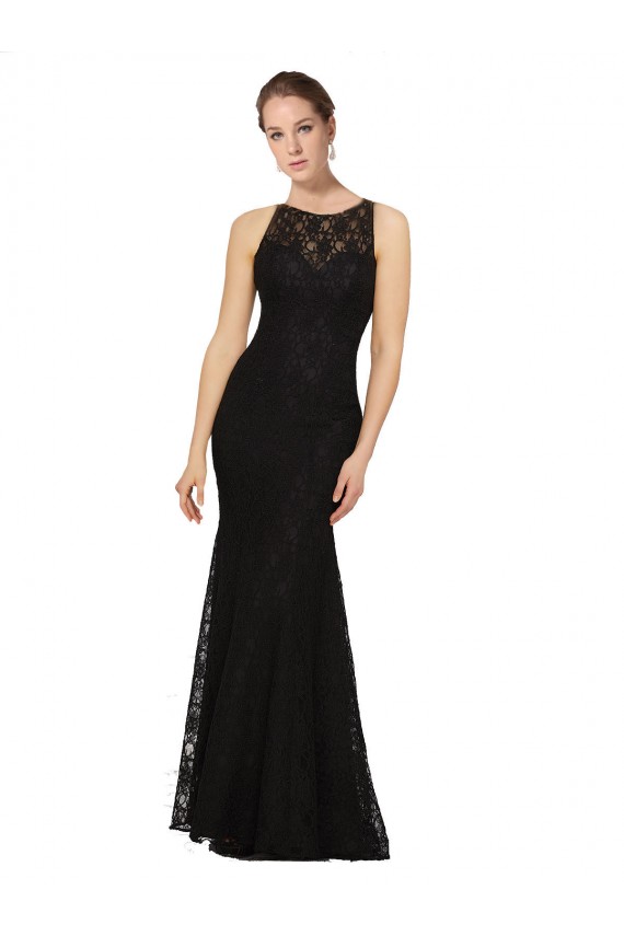 Noir Fourreau Col bijou Dentelle Longue Robes demoiselle d'honneur Pas Chère