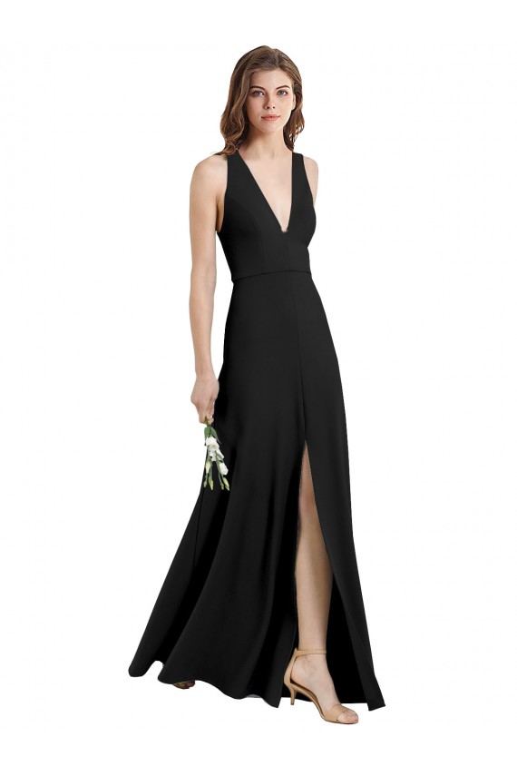Noir Fourreau Licou Col V Crêpe Stretch Longue Formelles Robes demoiselle d'honneur / Robes de soirée / Robes de bal Pas Chère
