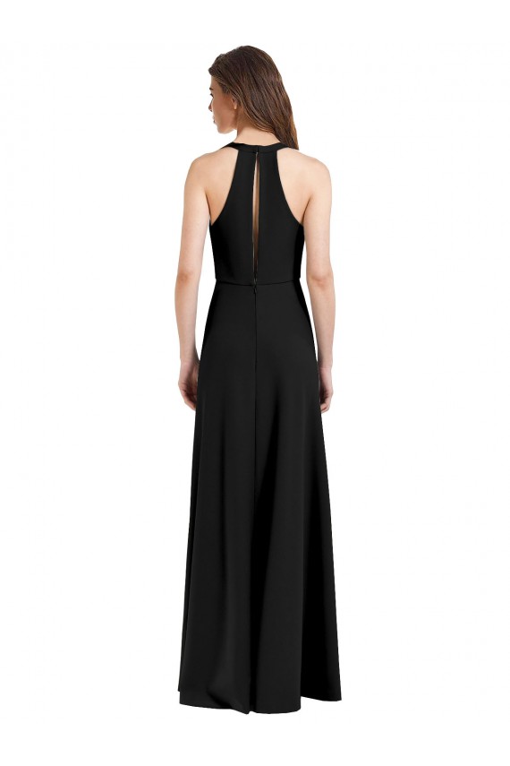 Noir Fourreau Licou Col V Crêpe Stretch Longue Formelles Robes demoiselle d'honneur / Robes de soirée / Robes de bal Pas Chère