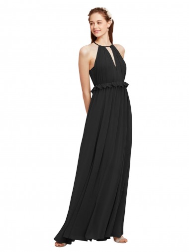 Noir Fourreau Licou Mousseline Longue Robes demoiselle d'honneur Pas Chre