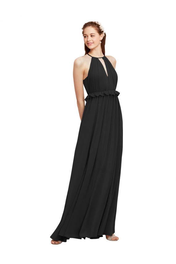 Noir Fourreau Licou Mousseline Longue Robes demoiselle d'honneur Pas Chère