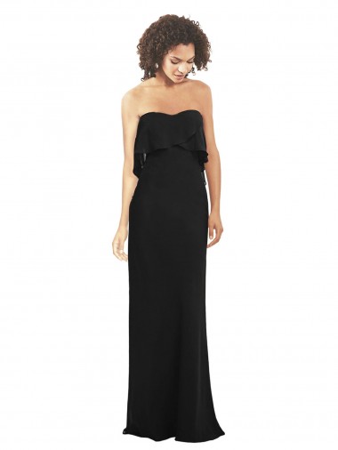 Noir Fourreau Sans bretelle Mousseline Longue Robes demoiselle d'honneur Pas Chre