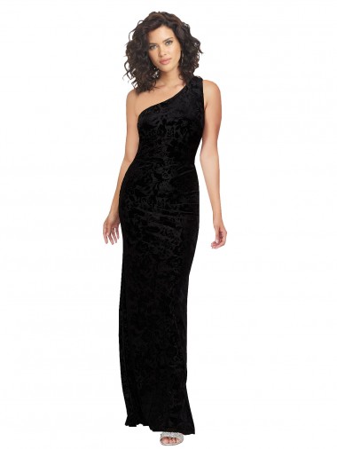 Noir Fourreau Velours Floral Velours Stretch Longue Robes demoiselle d'honneur Pas Chre