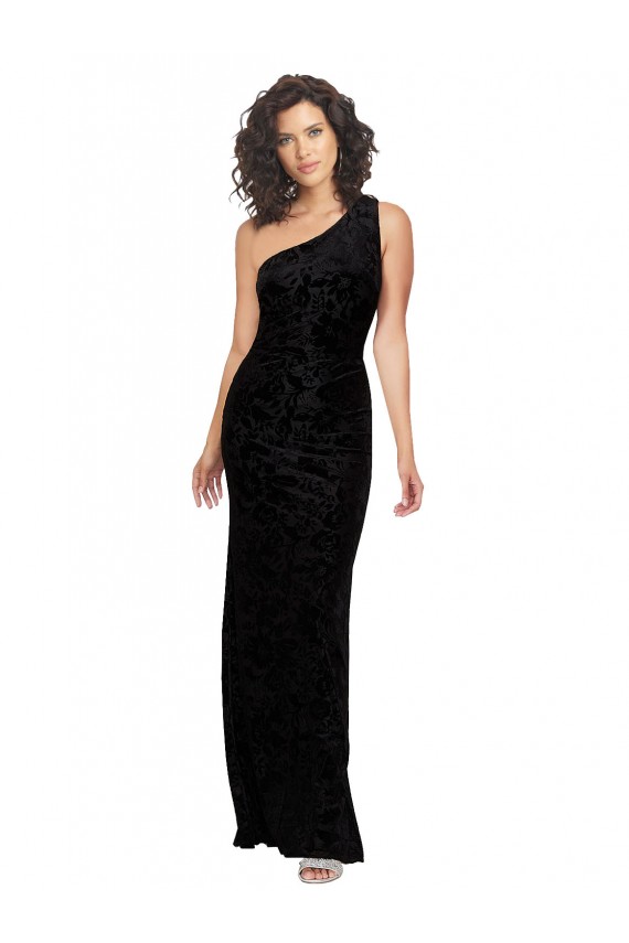 Noir Fourreau Velours Floral Velours Stretch Longue Robes demoiselle d'honneur Pas Chère