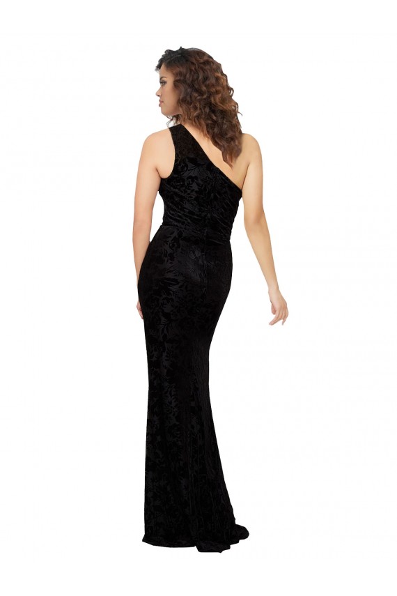 Noir Fourreau Velours Floral Velours Stretch Longue Robes demoiselle d'honneur Pas Chère