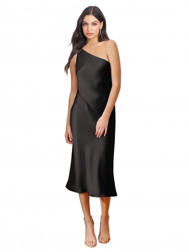 Noir Fourreau midi Satiné Stretch Courte Robes demoiselle d'honneur / Robes de soirée / Robes de cocktail Pas Chre