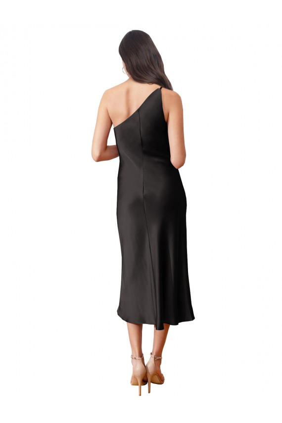 Noir Fourreau midi Satiné Stretch Courte Robes demoiselle d'honneur / Robes de soirée / Robes de cocktail Pas Chère