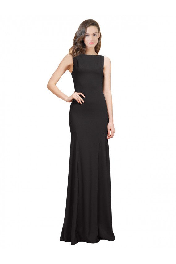 Noir Sirène Bateau Crêpe Stretch Longue Robes demoiselle d'honneur / Robes de bal Pas Chère