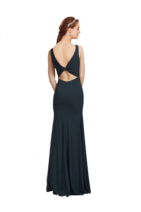 Noir Sirène Bateau Crêpe Stretch Longue Robes demoiselle d'honneur / Robes de bal Pas Chère