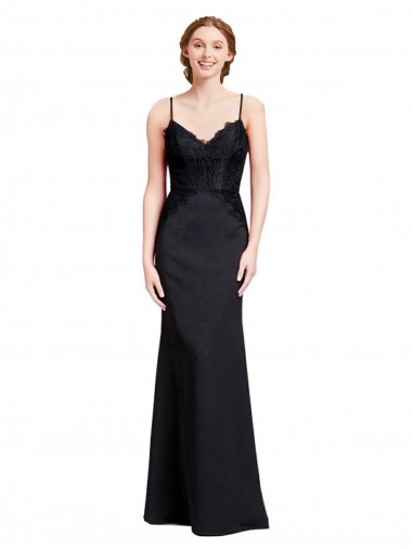 Noir Sirène Bretelles spaghetti Col V Crêpe Stretch Longue Robes demoiselle d'honneur / Robes de bal Pas Chre