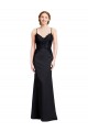 Noir Sirène Bretelles spaghetti Col V Crêpe Stretch Longue Robes demoiselle d'honneur / Robes de bal Pas Chère