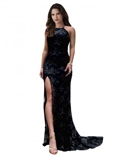 Noir Sirène Col Haut Dentelle Longue Formelles Robes demoiselle d'honneur / Robes de soirée / Robes de bal Pas Chre