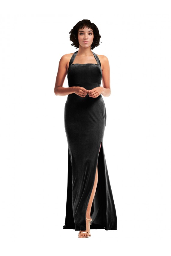 Noir Sirène Licou Velours Stretch Longue Formelles Robes demoiselle d'honneur / Robes de soirée / Robes de bal Pas Chère