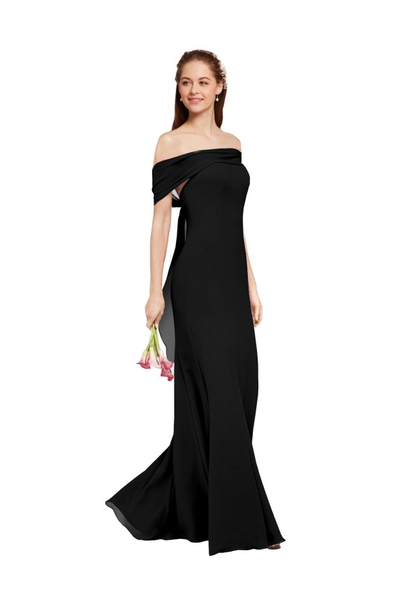 Noir Sirène Épaule Dénudée Mousseline Longue Robes demoiselle d'honneur / Robes de bal Pas Chère