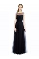 Noir Trapèze Bateau Illusion Tulle Dentelle Longue Robes demoiselle d'honneur Pas Chère