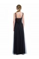 Noir Trapèze Bateau Illusion Tulle Dentelle Longue Robes demoiselle d'honneur Pas Chère