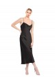 Noir Trapèze Bretelles spaghetti midi Satiné Stretch Courte Robes demoiselle d'honneur / Robes de soirée / Robes de cocktail Pas Chère