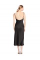 Noir Trapèze Bretelles spaghetti midi Satiné Stretch Courte Robes demoiselle d'honneur / Robes de soirée / Robes de cocktail Pas Chère