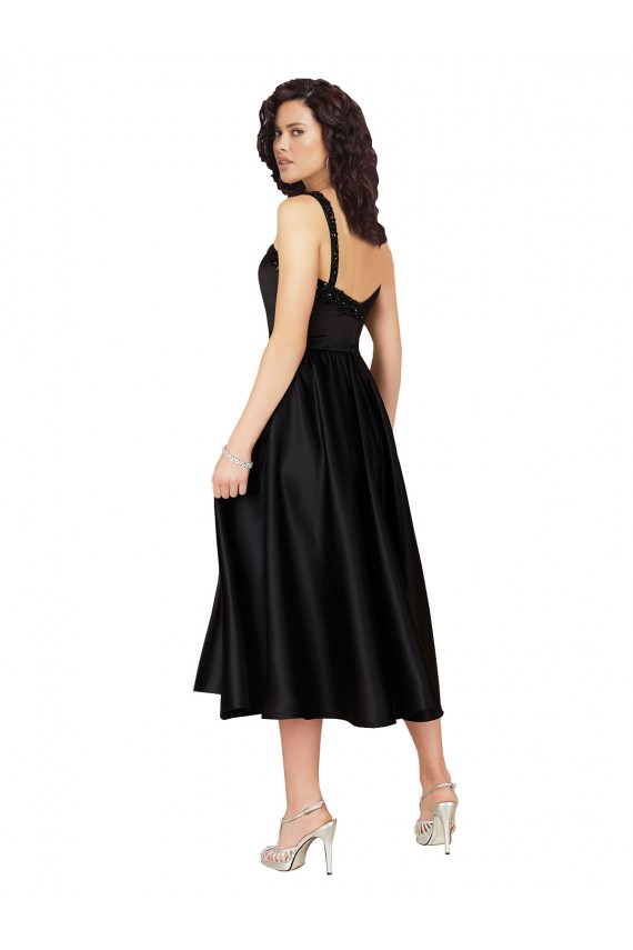 Noir Trapèze Col Carré Satiné Courte Robes demoiselle d'honneur / Robes de bal / Robes de cocktail Pas Chère
