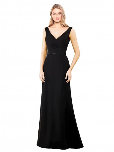 Noir Trapèze Col V Mousseline Longue Robes demoiselle d'honneur / Robes de bal Pas Chre
